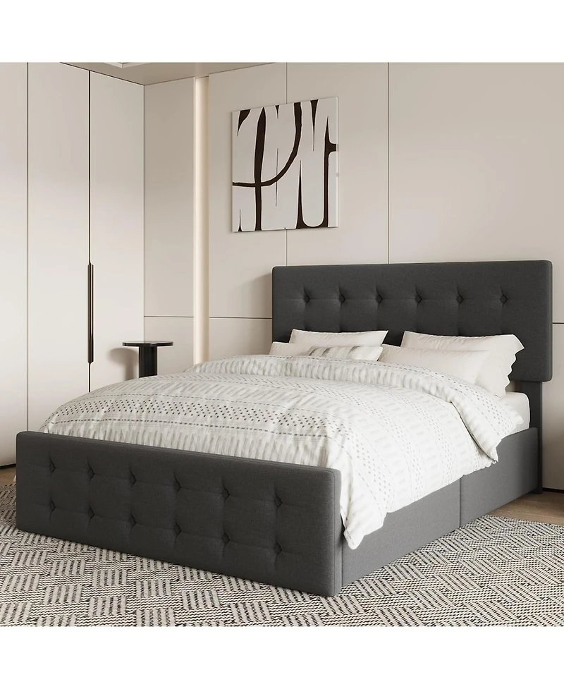 gaomon Queen Upholstered Platform Bed Frame with Adjustable Headboard, Storage Drawer, Heavy Duty, No Box Spring