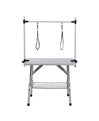 Aostirmotor 46" Silver-Gray Folding Pet Grooming Table with Stainless Steel Frame and Adjustable Arm