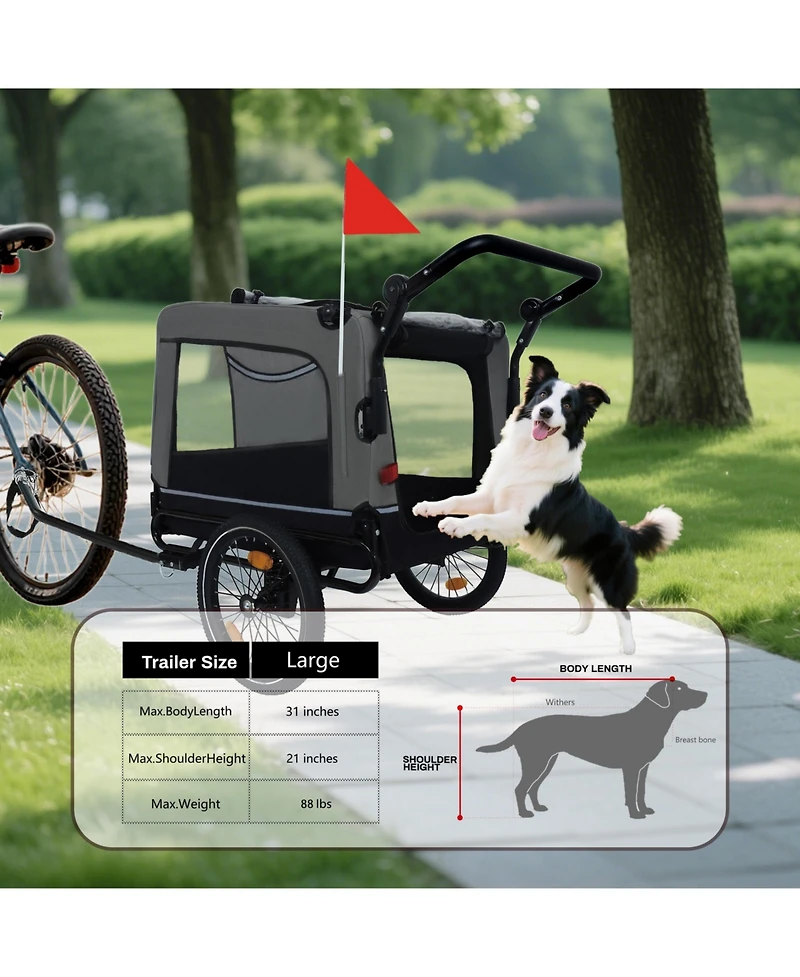 Aostirmotor Extra Large 2-in-1 Bike Trailer and Push Cart for Pets with Detachable Hitch