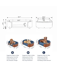 6thdruple Mid-Century Wood Pet Bed with Velvet Cushion