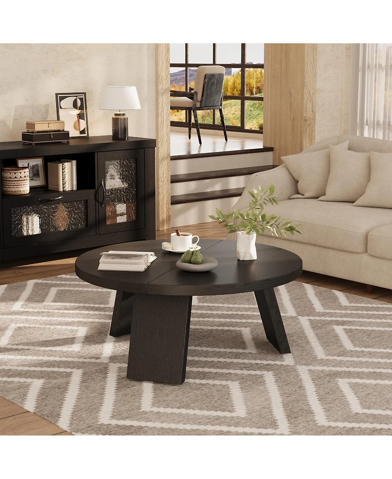 gaomon Round Wood Coffee Tables for Living Room,Circle Coffee Table,for Apartment