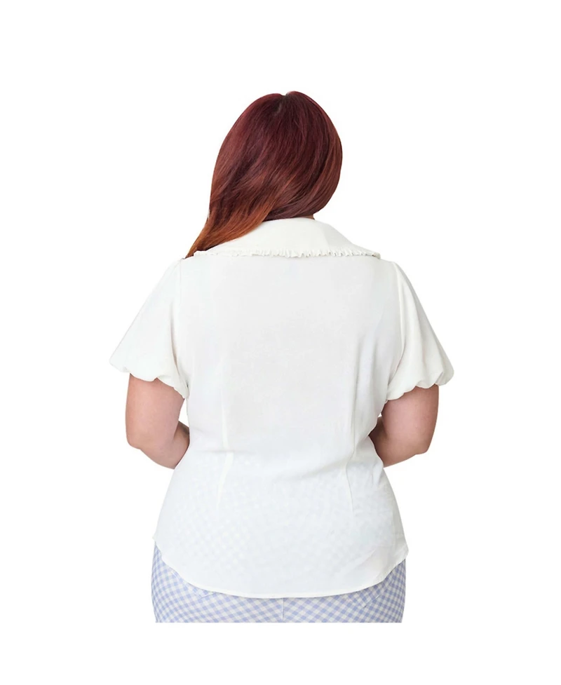 Unique Vintage Plus Size Short Sleeve Oversized Collar Blouse