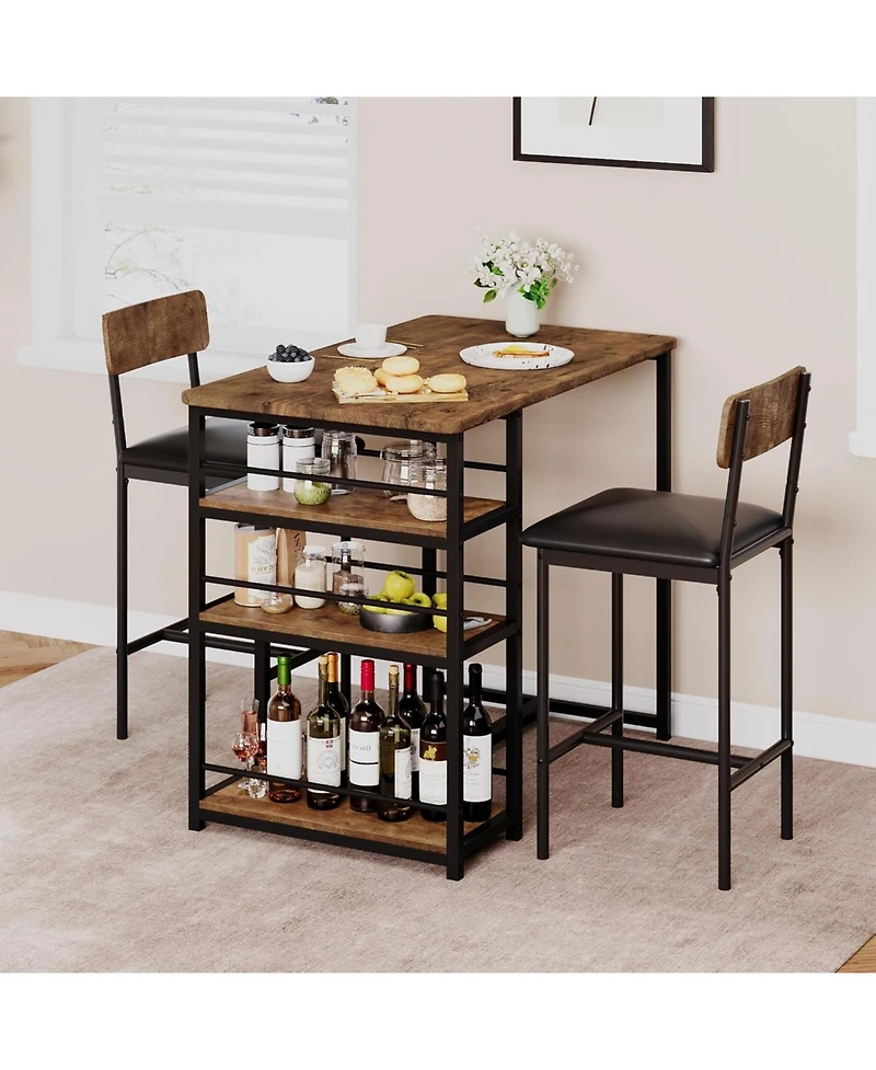 gaomon 3-Piece Dining Table Set for 2, Counter Height Kitchen Table and Upholstered Bar Stools, Bar Set for Apartment