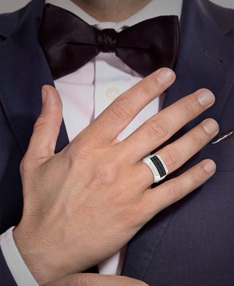 Macy's Men's Black and White Diamond (1-1/2 ct. t.w.) Ring Sterling Silver