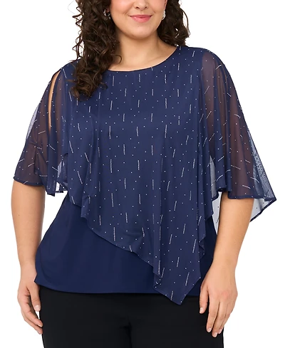 Msk Plus Cape Overlay Crewneck Top