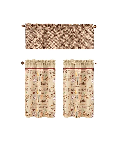 Rt Designers Collection Polyester Cucina Family Slub 3 Piece Kitchen Curtains Valance and Tiers Set 52" x 18" Muticolor