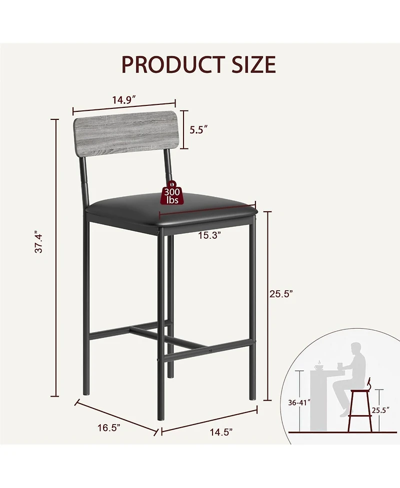 gaomon 4 Bar Stools Set, 25.5" Leather Counter Stools with Back and Metal Legs, Kitchen Island Seating