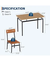 gaomon 5-Piece Dining Table Set for 4, Wooden Kitchen Table, Pu Upholstered Chairs, Industrial Frame, Home or Studio