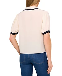 CeCe Women's Collared Puff-Sleeve Blouse