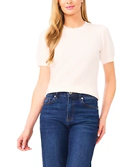 CeCe Women's Crew Neck Pointelle Sweater