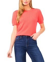 CeCe Women's Crew Neck Pointelle Sweater