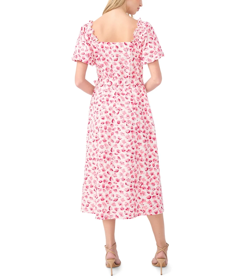 CeCe Women's Sweetheart Neck Puff-Sleeve Cotton Midi Dress