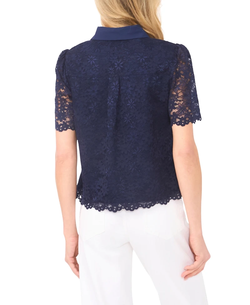 CeCe Women's Lace Short-Sleeve Shirt