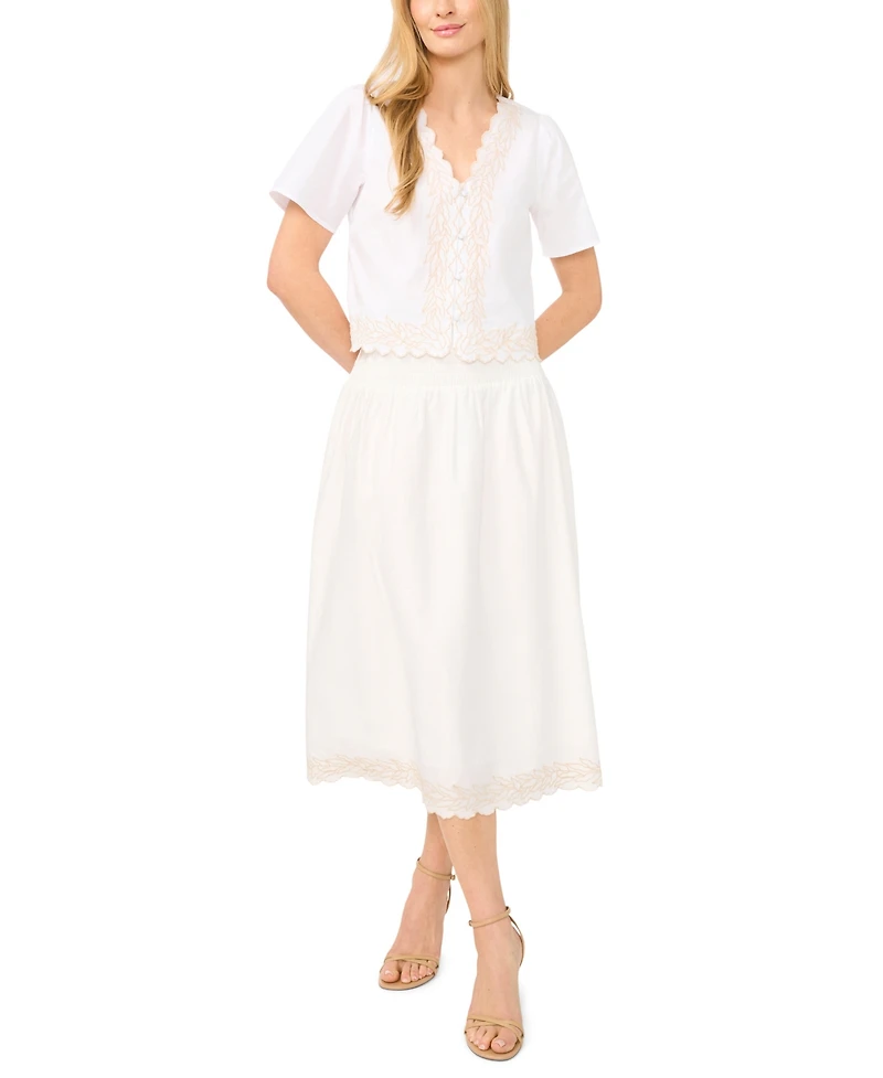 CeCe Women's V-Neck Embroidered Blouse