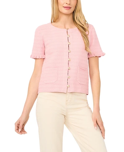CeCe Women's Crewneck Short-Sleeve Cardigan Sweater