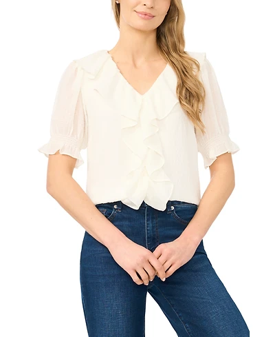 CeCe Women's V-Neck Short-Sleeve Blouse