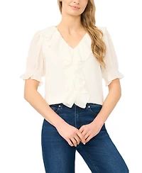 CeCe Women's V-Neck Short-Sleeve Blouse