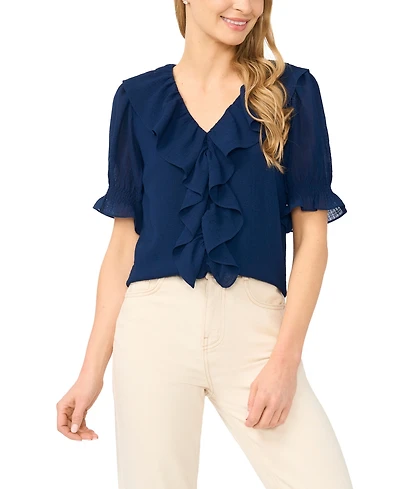 CeCe Women's V-Neck Short-Sleeve Blouse