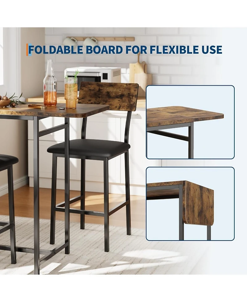 gaomon 3-Piece Expandable Dining Table Set for 2, Compact Bar Height Table w/Storage & Wine Rack, Ideal for Small Kitchens