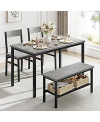 gaomon 4-Piece Dining Table Set with 2 Chairs & Bench, Metal Frame, Storage Rack, Modern Space-Saving Set for Home Restaurant