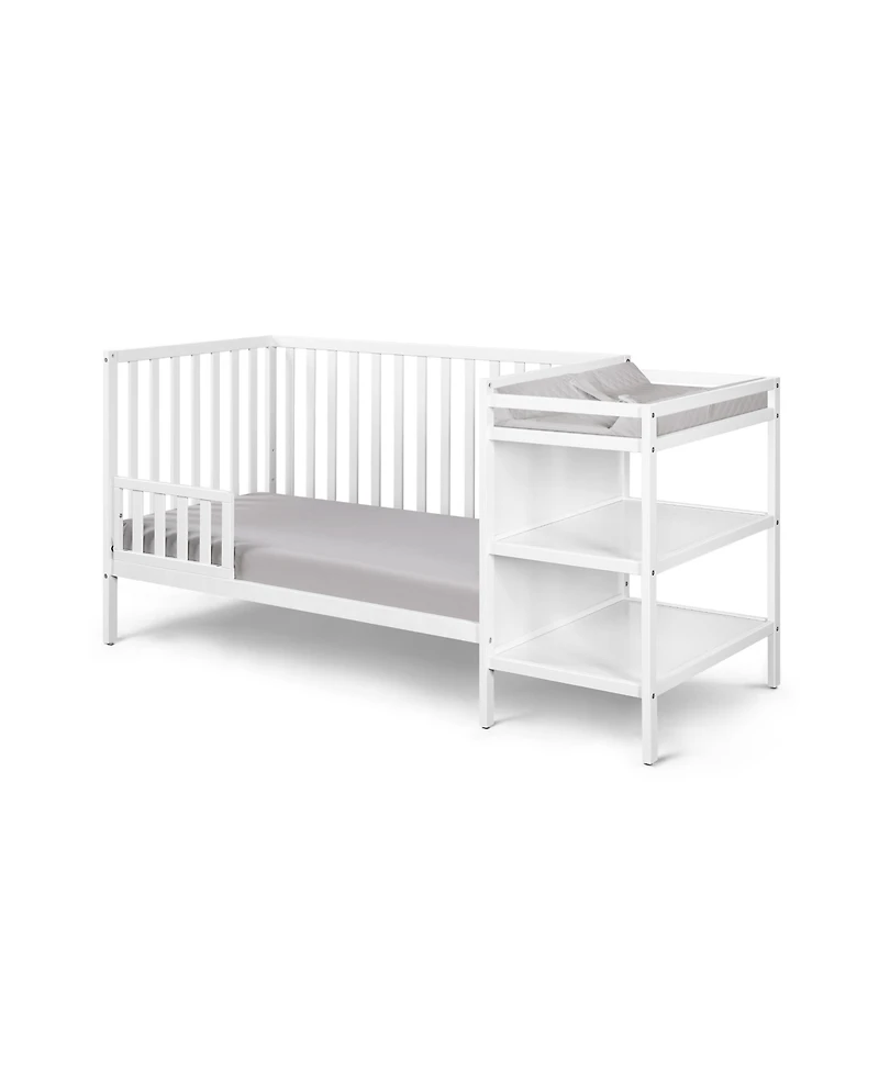 Flynama 3 in 1 convertible crib and changer combo solid wood 3 position mattress support attached changing table storage for baby nursery