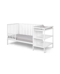 Flynama 3 in 1 convertible crib and changer combo solid wood 3 position mattress support attached changing table storage for baby nursery
