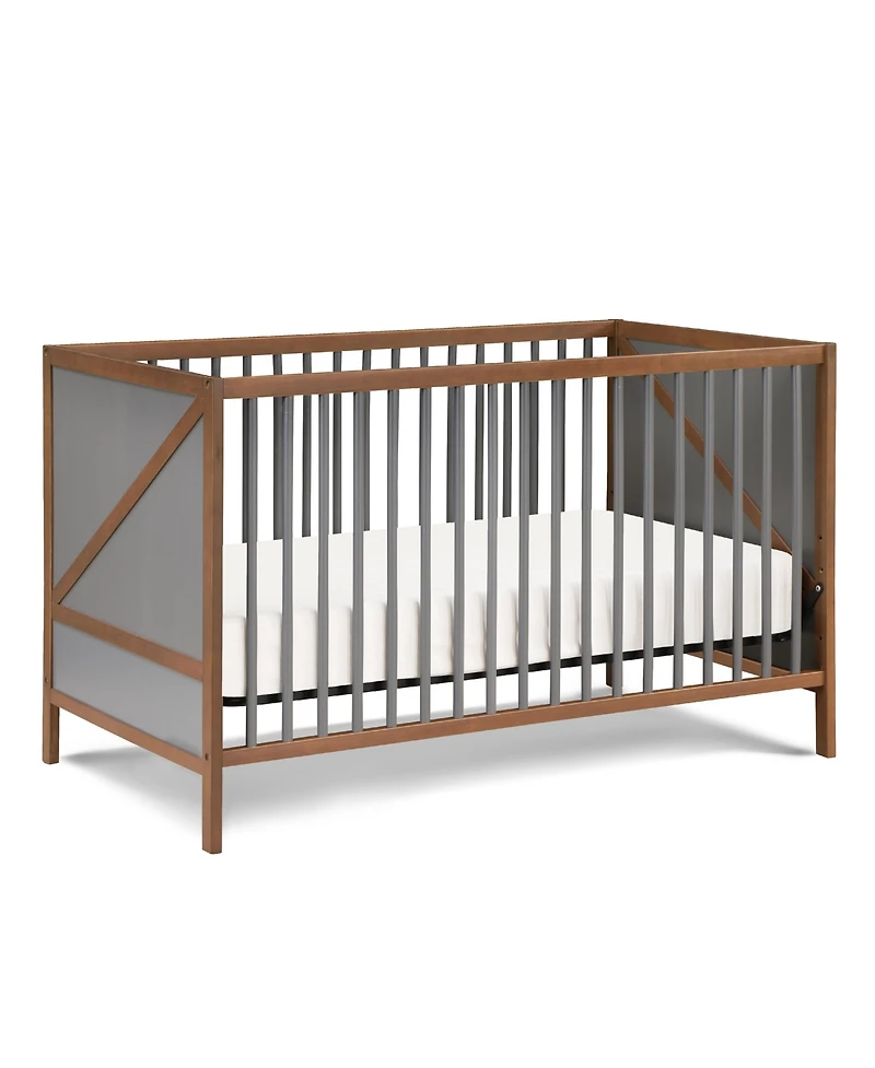 Flynama 3in1 Convertible Crib - Mid-Century Solid Wood, 3-Position Mattress Height