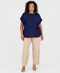 Jones New York Plus Side-Button Boat Neck Top