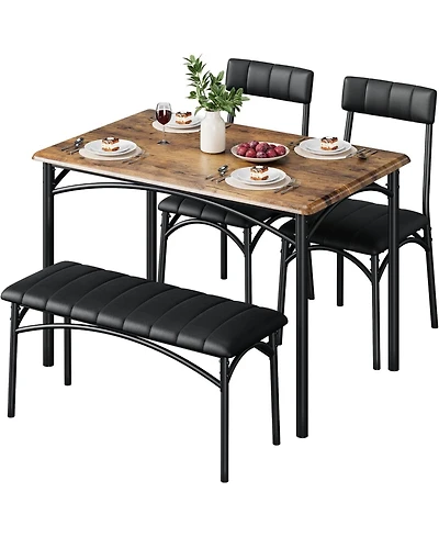 gaomon 5 Piece Dining Set for 4, Rectangular Metal Frame Table with Bench & Upholstered Chairs, Compact Table for Small Spaces