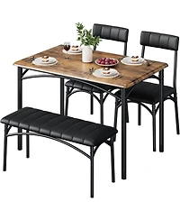 gaomon 5 Piece Dining Set for 4, Rectangular Metal Frame Table with Bench & Upholstered Chairs, Compact Table for Small Spaces