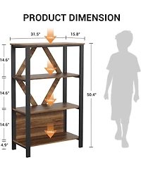 gaomon 4-Tier Retro Bookshelf with Led Light, Industrial Rustic Bookcase, Open Wood Storage Rack for Bedroom or Living Room