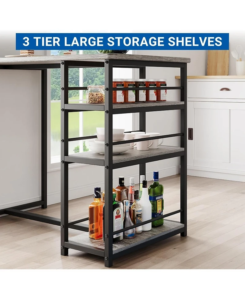 gaomon 3-Piece Bar Table Set, Dining Table & 2 Cushion Stools, Tall Breakfast Nook with Storage Shelves for Apartment