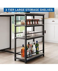 gaomon 3-Piece Bar Table Set, Dining Table & 2 Cushion Stools, Tall Breakfast Nook with Storage Shelves for Apartment