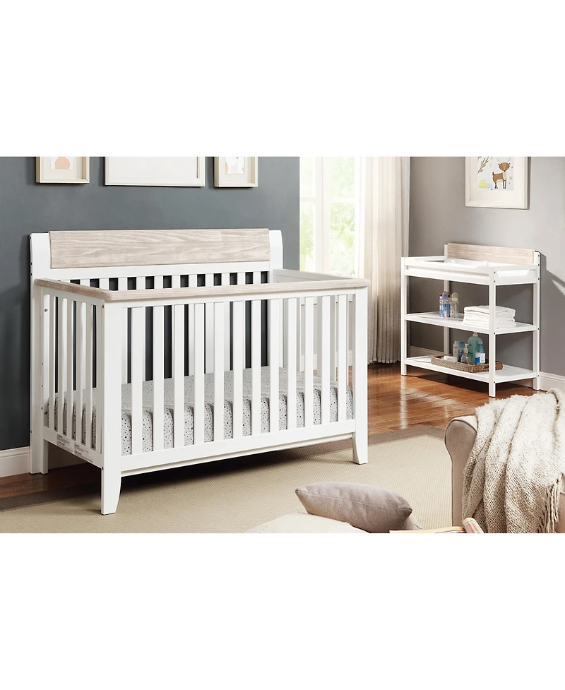Flynama two tone 4 in 1 convertible crib with three level mattress adjustment safe non toxic finish for baby nursery