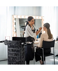 Byootique 4in1 Rolling Makeup Case with 2 Makeup Brush Bag, Cosmetic Train Case on Wheels for Makeup Artist Travel Hairstylist