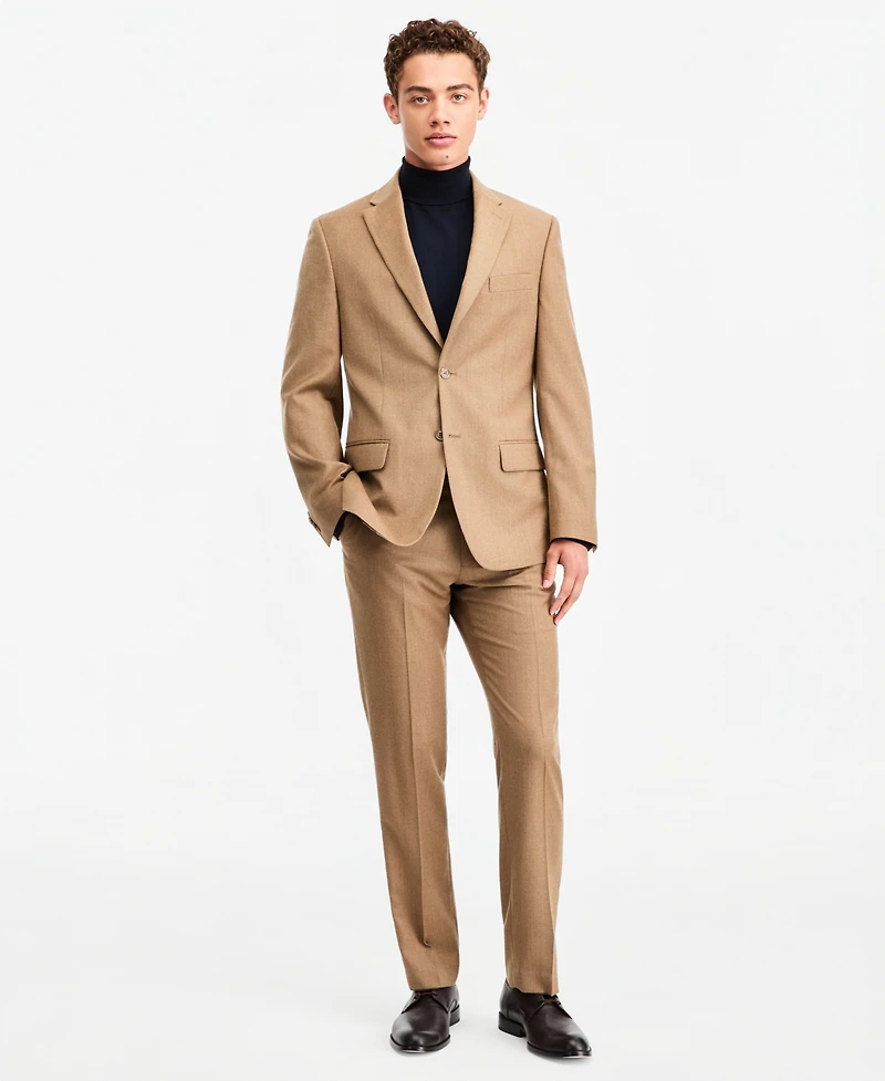 Tommy Hilfiger Men's Modern-Fit Wool Tan Flannel Suit Separate Jacket