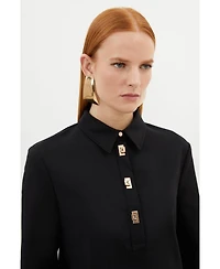 Karen Millen Women's Techno Cotton Gold Clasp Shirt