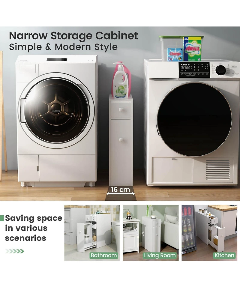 Costway Bathroom Floor Cabinet Toilet Narrow Storage Organizer with Flip Top