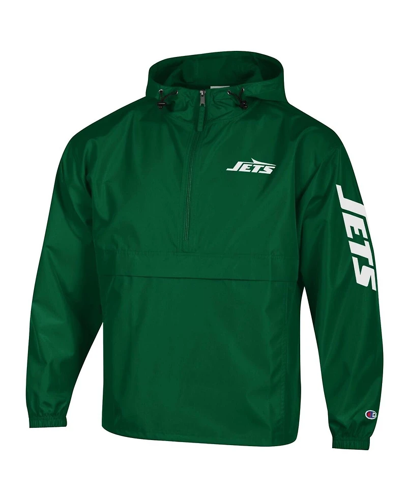 Champion Men's Green New York Jets Packable Windbreaker Half-Zip Jacket