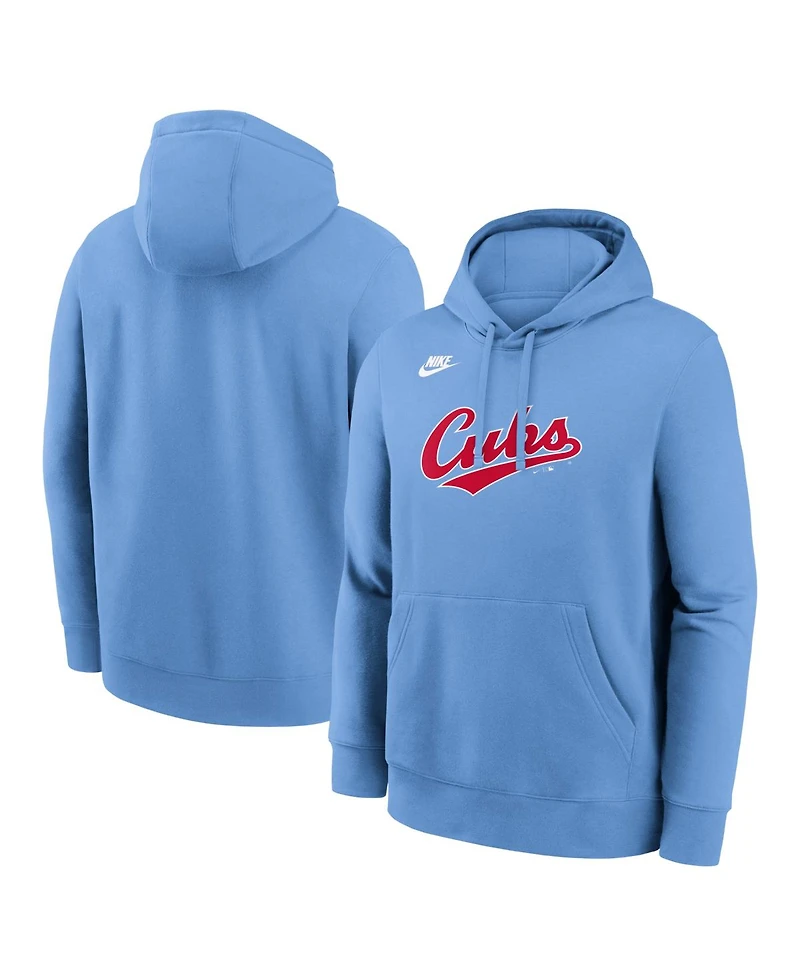Nike Men's Light Blue Chicago Cubs Cooperstown Collection Wordmark Club Hoodie