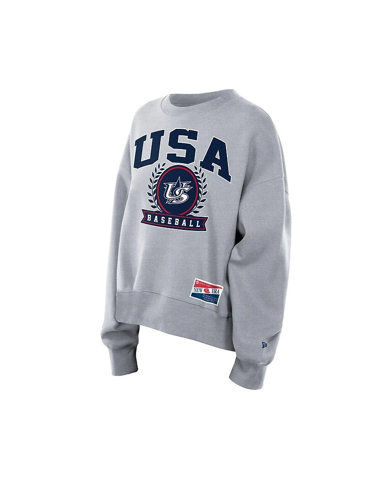 New Era Women's Gray Usa Baseball 2026 World Baseball Classic Mineral Wash Dolmen Sleeve Fleece Sweatshirt