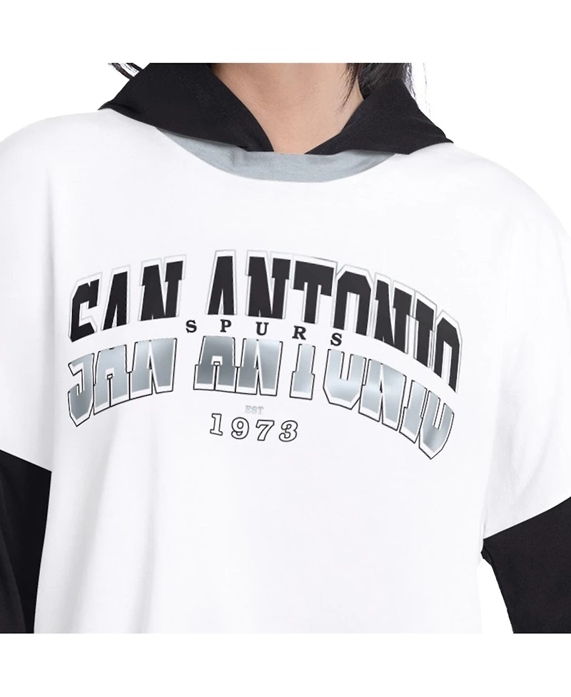 G-iii 4Her by Carl Banks Women's White/Black San Antonio Spurs Key Player Oversized Hooded Long Sleeve T-Shirt