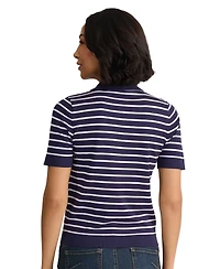 Jones New York Petite Stripped Collared Neck T-Shirt