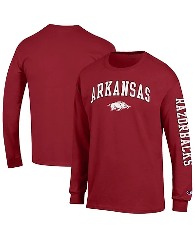 Champion Men's Cardinal Arkansas Razorbacks Arch Over Logo 2-Hit Long Sleeve T-Shirt