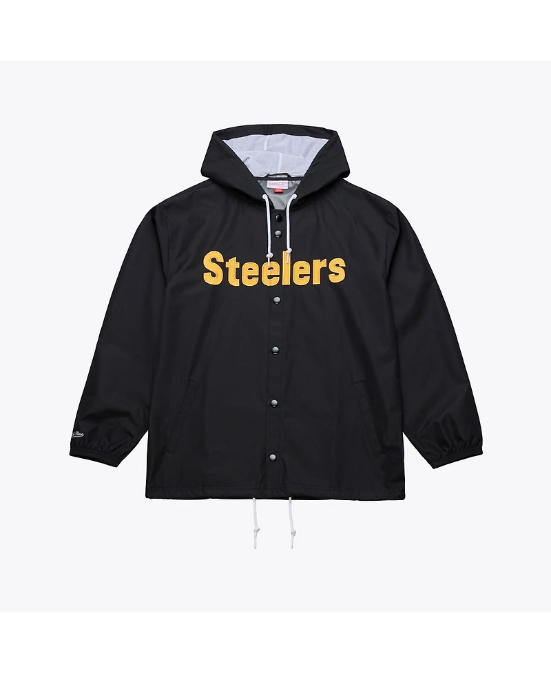 Mitchell & Ness Men's Black Pittsburgh Steelers Coaches Full-Snap Hooded Windbreaker Jacket