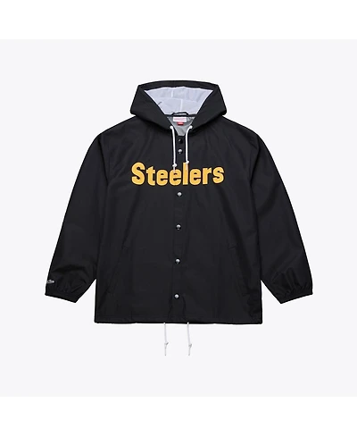 Mitchell & Ness Men's Black Pittsburgh Steelers Coaches Full-Snap Hooded Windbreaker Jacket