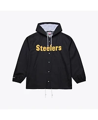 Mitchell & Ness Men's Black Pittsburgh Steelers Coaches Full-Snap Hooded Windbreaker Jacket