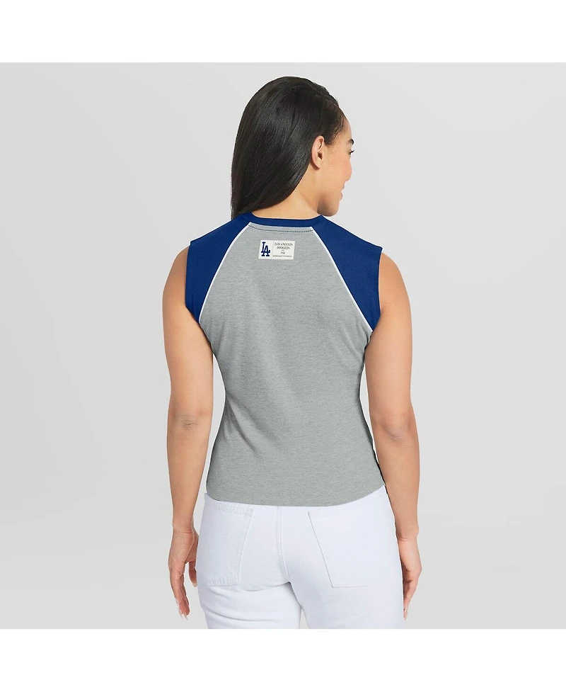 Wear by Erin Andrews Women's Heather Gray Los Angeles Dodgers Cropped Raglan Tank Top