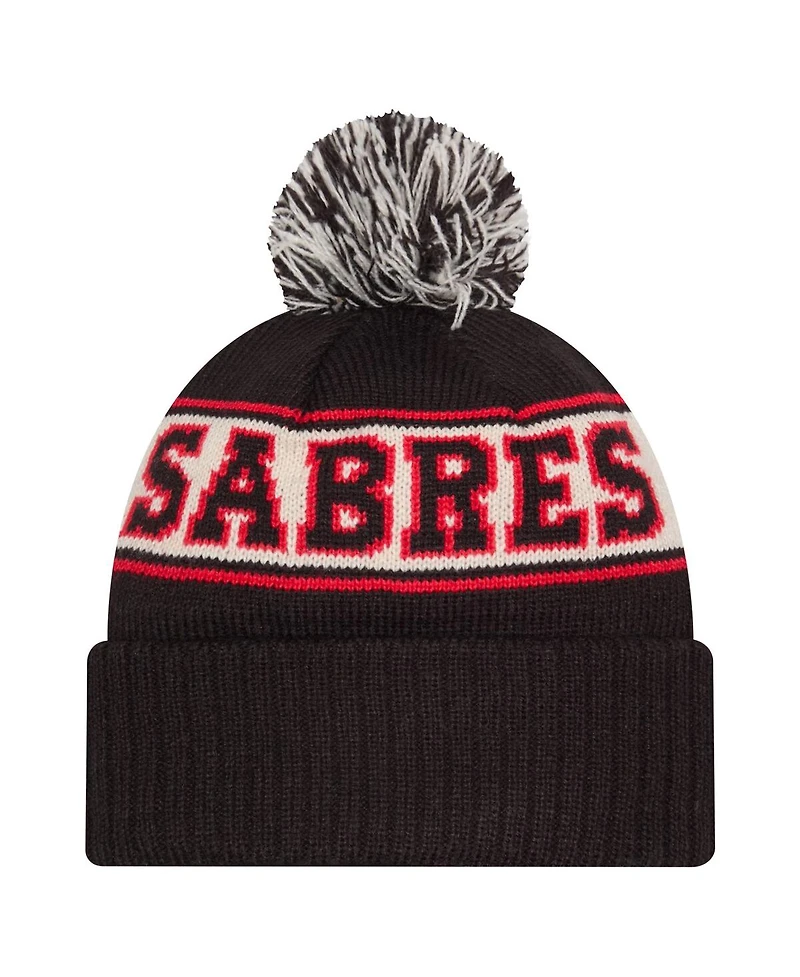 New Era Men's Black Buffalo Sabres Retro Cuffed Knit Hat with Pom