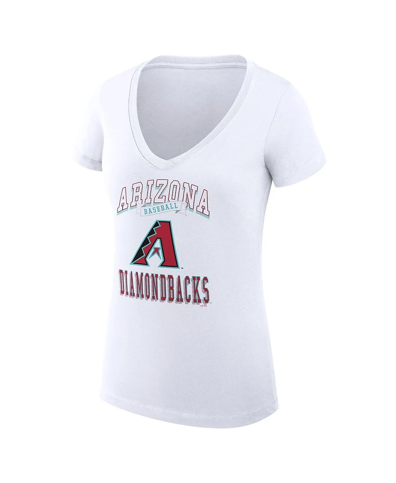 G-iii 4Her by Carl Banks Women's White Arizona Diamondbacks Super-Slim Fit Lightweight Team Logo Graphic V-Neck T-Shirt